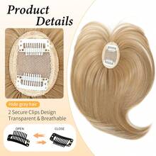 WKCT Hair Topper With Bangs Clip On, 360° 3D Cover Hair Toppers For Women With Thinning Hairs, 10 Inch Straight Clip In Bangs Hairs Piece For Women Daily Wear, Fake Bangs Hair Extensions For Women - 挑染金色 - 查看 4