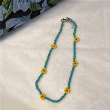 1pc Summer Floral Beaded Pearl Necklace, Delicate Jewelry Design Necklace, Women Choker Necklace
