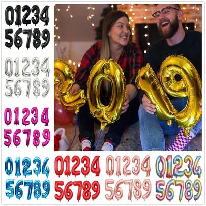 1 个 16 英寸金属数字气球，颜色为金色、银色、玫瑰金、粉色、蓝色、黑色、红色 0-9，自封聚酯薄膜铝箔气球，适用于生日派对、订婚、周年纪念、迎婴派对、婚礼、庆典装饰