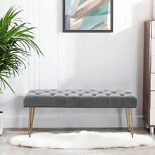 Practical And Stylish Grey Velvet Bench: Soft Cushioning For Hallway Use, End-Of-Bed Seating, Or As A Coffee Table Stool - 1 - View 4