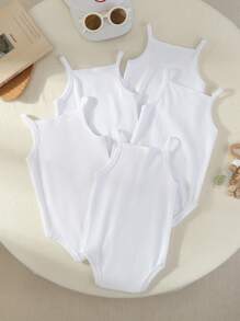 Set de 5 piezas de mamelucos para bebés, monos lindos blancos para bebé/niña con tirantes