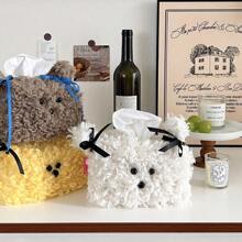 Cute Plush Puppy Tissue Box Holder - Soft Decorative Napkin Dispenser For Bathroom And Living Room - Yellow/White/Brown
