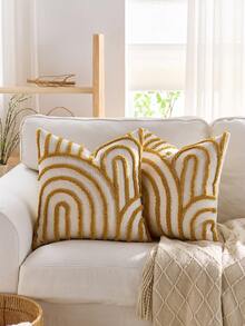 1 件/2 件套半圆形几何图案枕套，帆布圆形天鹅绒刺绣精制方形靠垫套，适用于卧室、客厅、沙发、庭院、花园装饰的日常使用，不含芯 30*50cm 45*45cm，秋季装饰，秋季装饰，房间装饰