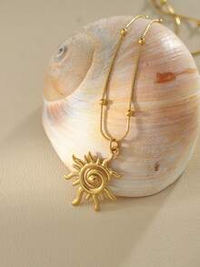 Charming Gold Stainless Steel Random Pearl Chain, Sun Pendant Adjustable Necklace For Women, Everyday, Vacation, Party Jewelry - View 3