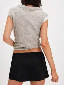 Women's Short Mini Skorts Casual Solid Low Rise Slim Fit A-Line Short Skirt For All Seasons - Black - View 3
