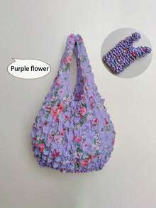 1pc Women's Expandable Magic Tote Bag, Large Capacity Reusable Shopping Bag, Multi-Color Options, Foldable, Travel Essential, Pineapple Design, Crinkle Bubble Bag, Suitable For Travel, Camping, Outdoor, Beach, Summer Vacation, Back To School Season - Multicolor - View 10