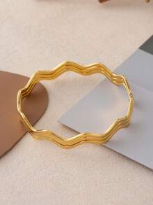 3pcs Stacked Bracelets, Stainless Steel Plated Fashionable Wave Design, Suitable For Men And Women, Daily Wear And Parties - 3-piece Wave Bracelet - View 2