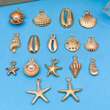 16 Pieces Of Mixed KC Golden Marine Creatures Starfish Charm Bulk Summer Jewelry Necklace Earrings Bracelet DIY Craft Accessories.