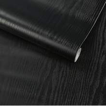 1 Roll Black Faux Wood Grain Peel And Stick Wallpaper, Waterproof And Removable, Suitable For Living Room, Dining Room, TV Background Wall, Home Decor, Wood Doors, Cabinets, Furniture Renovation, DIY Transformation, Art Wall Wall Decor Room Decor Stickers Wall Paper Wall Stickers Wall Sticker - Black - View 2