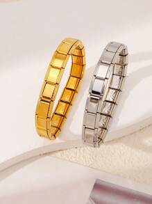 1PC Gold Plated 18k Stainless Steel Elastic Bracelet, Can Be Freely Matched With Patchwork Men's Bracelet. Suitable For Daily Wear