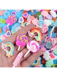 30件逼真糖果DIY头饰，奶油凝胶手机壳配件/吊坠，派对DIY小礼物，万圣节逼真糖果，圣诞节装饰礼物【款式随机/袋装随机】部分配件颜色随机 - 彩色 - 查看 4