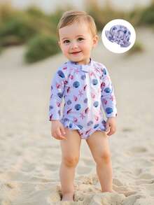 Baby Girls UV Swim Outfit - Zip-Front Rash Guard + Floppy Hat 0-4Y  UPF 50+ Sun Protection