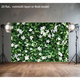 1pc Wall Of White Jasmine Flowers And Green Leaves Backdrop Banner Backdrop Photo Wall Perfect For Live Streaming Background, Party Decoration, Birthday Anniversary And Room, Garden, Yard Decoration Reusable For Outdoor Indoor,2D Flat,Notmulti-Layer Or Real Model