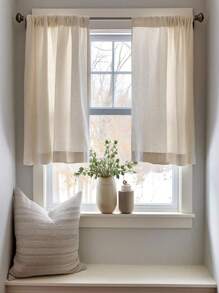 1 件亚麻薄纱窗帘 - 日式亚麻风格，杆袋设计，适用于客厅和卧室 - 透明遮光窗帘，客厅窗帘