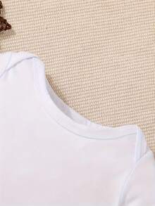 Mono de manga corta personalizado con nombre, nombre personalizado, mono informal de manga corta y cuello redondo para bebé niño y niña - Lavable a máquina - Estilo de cuello redondo regular - Blanco - Ver 5