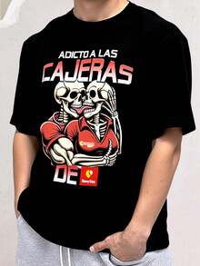 Playera 100% Algodón Peinado Con Temática de Calacas Enamoradas De Cajeras Soriana Ideal Para Todo Tipo De Usos, Climas, Eventos, Regalos - Negro - Ver 1