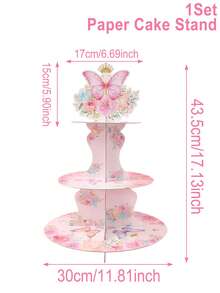 1Set Pink Butterfly Theme Cake Holder Stand, 3 Tier Cupcake Dessert Display Stand Birthday Party Decorations, Cardboard Cupcake Holder For Birthday Anniversary Wedding Party Supplies, Butterfly Theme Table Decor,Kitchen Home Cake Decorations Party Supplies - Pink - View 12