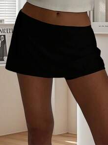Women's Mini Skorts Casual Stylish Simple Solid Low Rise Short Skirt For All Seasons - Black - View 5