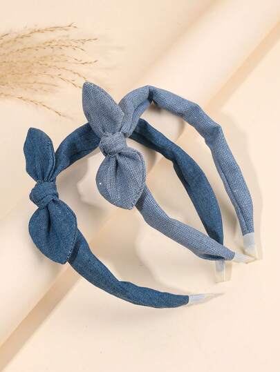2 قطعة شريط رأس دنيم أزرق للفتيات، شريط شعر أزرق أزرق مع فيونكة، إكسسوارات شعر كاجوال لكل يوم، هدية عيد ميلاد جميلة للأطفال والرضع