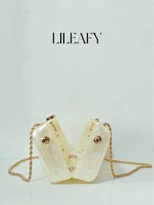 Retro Classic Solid Color Acrylic Mold Ladies Clutch Bag, European And American Style Women's Party Handbag, Fashion Event/Wedding/Prom Hard Box Bag - Beige - View 5