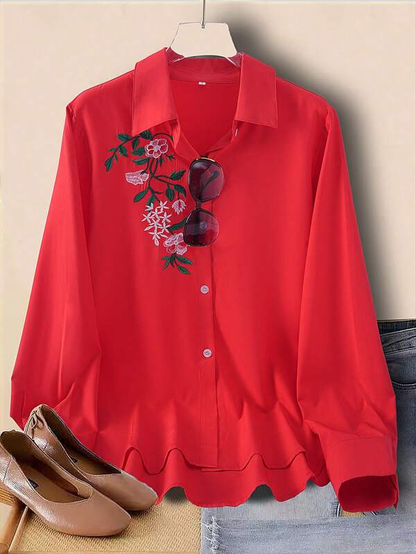Women's Fashion Embroidered Long Sleeve Casual Blouse