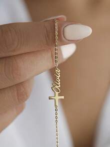 Customized Cross Name Bracelet, Baptism Gift, Personalized Cross Name Bracelet, Cross Jewelry, Christian Gift, Communion Gift, Unisex Customized Name Bracelet, Baptism Gift, Amulet, Jesus Jewelry - Gold - View 11
