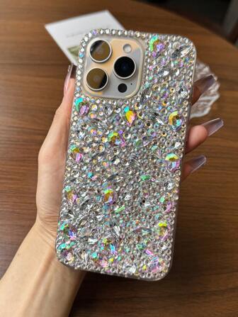 1pc Luxury Gradient Rhinestone Shockproof Anti-Slip Hard PC Transparent Full Body Phone Case, Compatible With IPhone And , Y2K Party Gift Waterproof Anti-Fall Scratch Resistant