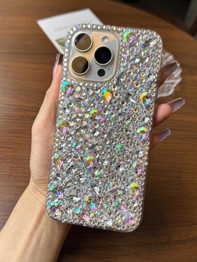 1pc Luxury Gradient Rhinestone Shockproof Anti-Slip Hard PC Transparent Full Body Phone Case, Compatible With IPhone And , Y2K Party Gift Waterproof Anti-Fall Scratch Resistant