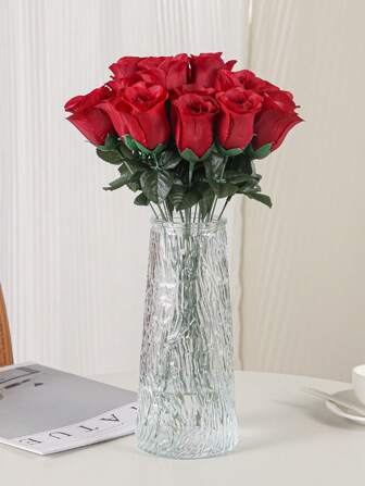 20pcs/10pcs/1pc, 34cm/13.39 Inch Plastic Stem Artificial Roses, Suitable For Living Room Decor, Wedding Accessories, Valentine's Day Gifts (Vase Not Included), Ideal For Valentine's Day, Birthday, Graduation Gifts