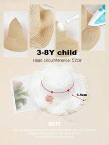 1 pezzo Cappello a tesa larga per bambini, con decorazione a fiori di margherita, di colore tinta unita, dolce e carino, adatto per attività all'aperto, primavera/estate, idea regalo per bambini - Cappello di paglia ondulato a forma di fiore di margherita - Visualizzare 5