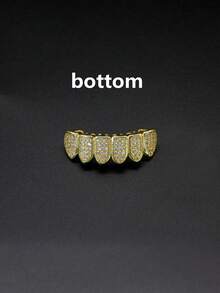 2pcs Fashionable Hip Hop Embedded Rhinestone Tooth Jewelry Set, Removable Upper & Lower Tooth Caps, Suitable For Women Party/Hip Hop Events