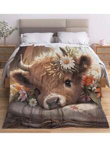 1pc Soft Lightweight Flannel Cow Print Blanket - Cute & Cozy - Suitable For Bed, Travel, Camping, Living Room, Office, Sofa, Chair - Comfortable All Season