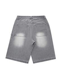 Men's Casual Washed Bermuda Denim Shorts, Streetwear For Daily Wear, Emo - Grey - View 4