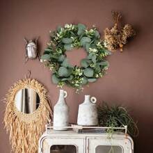 1/2pcs Artificial Plastic Eucalyptus Wreath, Suitable For Farmhouse Holidays, Celebrations, Parties, Home Porch, Christmas, Halloween, Spring Festival Decoration. The Small Wreath Can Be Used Indoor Or Outdoor, Hang Above Fireplace, Front Door Or Living Room Wall.