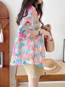 YUXIN [Spring/Summer ] Women's Colorful Castle Print Short - Sleeve Shirt, Loose Lapel Design, Breathable And Comfortable, Suitable For Daily And Vacation, Multiple Matching Options