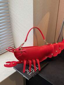 Nuevo bolso de mano con cremallera con diseño de forma de langosta, bolso cruzado versátil y único de material de PU, con correa de hombro desmontable, adecuado para compras, juegos de roles y regalos para vacaciones - Rojo - Ver 4