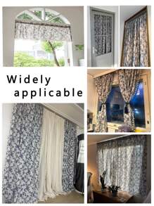 1pc Elegant Vintage Floral Printed Curtain, Beige Tassel Semi-Sheer Kitchen Short Curtain, Room Divider, Suitable For Home, Bedroom, Study, Living Room, Balcony, Terrace, Window Decoration, All Season