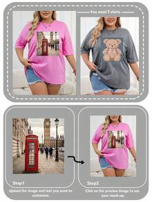 定制宽松女式 T 恤，上传您的照片/集体照/宠物照/团队照，个性化文字/生日祝福/有趣的名言/口号，大码女式大码圆领休闲运动 T 恤，定制图案 T 恤，女式黑色上衣，周年纪念礼物，情人节礼物，生日礼物，最好的朋友礼物，夏季女式衬衫 - 粉色 - 查看 4