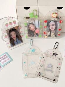 INS Transparent Four-Leaf Clover Short Card Holder With Glitter Fruit Cartoon Design, Student ID Card Pouch - Multicolor - View 1