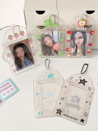 INS透明四叶草短款卡包闪粉水果卡通图案学生证件袋