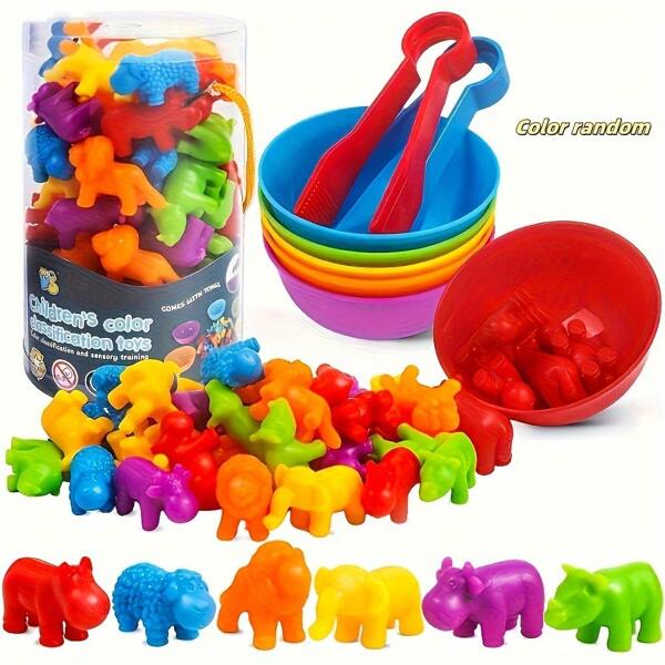 Counting Animals Toys Matching Game With Sorting Bowls , Preschool Learning Activities Montessori Sensory Fine Motor Toys Set, For Math Color Sorting Gifts, For Toddlers Kids Age 3+ Old Boys Girls