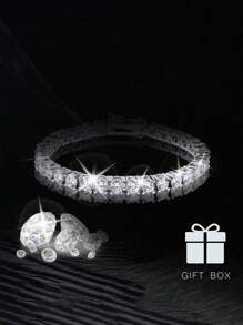 1 pieza Brazalete de Moissanita de imitación lujoso y simple, brazalete de tenis de circonita unisex estilo hip-hop, joyas de moda para uso diario, elegante para fiestas, opción de regalo perfecta