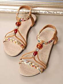New Flat Flip Flop Round Toe Summer Plus Size Woven Sandals, Slip On, Casual & Fashion - View 7