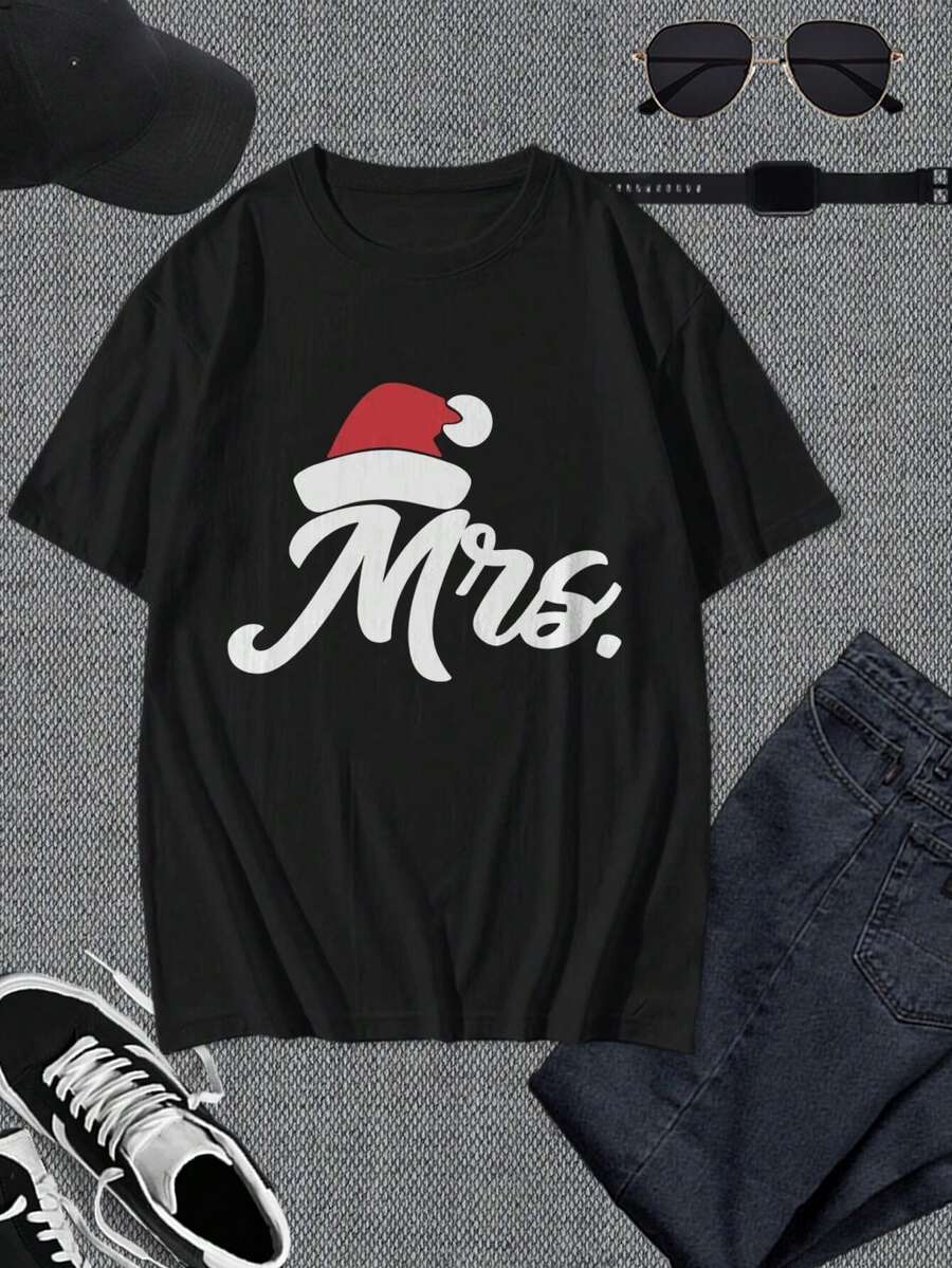 Camisetas de Pareja Navideñas a Juego - Pijamas Festivos - Regalo de Navidad para Marido y Mujer - Camisetas Juveniles Cómodas y Monas Festivas - ¡Compra Ahora! - Negro - Ver 1