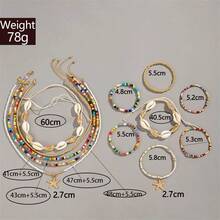 1 套时尚波西米亚假日贝壳串珠编织项链、手链、脚链、海滩风格海星吊坠聚合物粘土珠饰品女士 - 彩色 - 查看 5