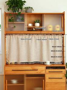 1 件日式流苏短半帘，咖啡色简约纯色咖啡窗帘，仿麻材质方杆窗帘，适用于客厅卧室厨房、窗户和橱柜遮盖装饰