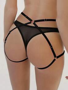 1 件女式性感束缚腿带装饰大腿吊袜带哥特服装配饰弹性腰带万圣节配饰，狂野 - 黑色 - 查看 1