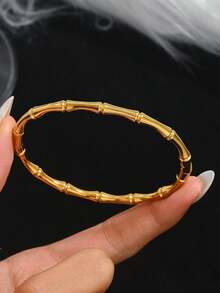 1pc /2pcs Stainless Steel Golden Bamboo Bracelet Set Diamond-Encrusted Bracelet Titanium Steel Bangle, Mirror Polished, Vacuum Plated, Not Easy To Fade, Fashionable Classic Style, Suitable For Daily Wear,Jewelry Gold Jewelry Jewelry Women Bracelets Accessories Women Stainless Steel Jewelry Bracelets For Women Western Jewelry - Gold - View 9