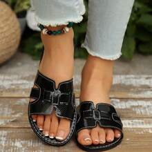 1 Pair Women's Fashionable Flat Sandals, Comfortable Slip-On Leather Slides, Stylish Summer Footwear, Easy To Pair With Casual Outfits, Durable Construction And Soft Materials, All-Day Comfort. Bohemian Design