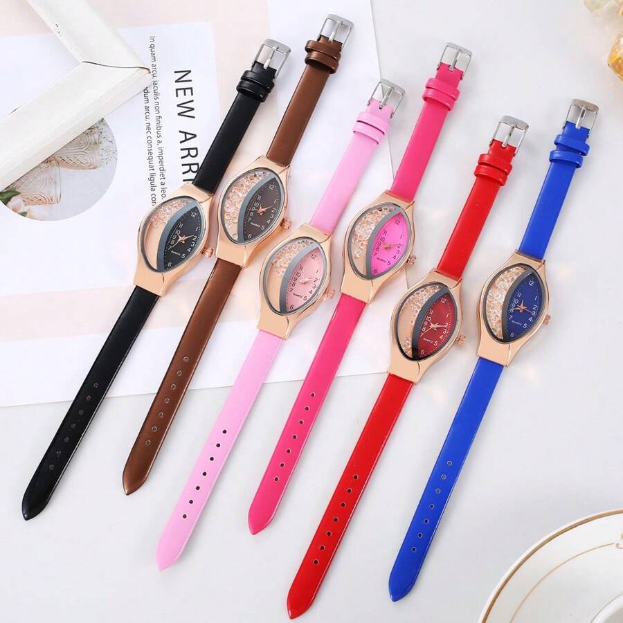1pc Fashion Half-Lined Crystal Pave Rolling Ball Quartz Watch For Women